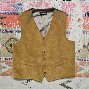 J Peterman Duca Visconti Corduroy Vest Mens Size Large Tan Brown Belted Button